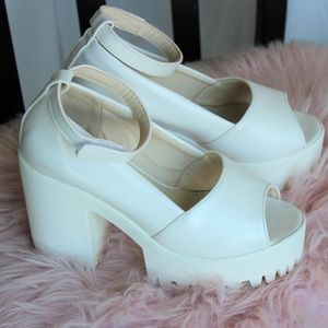 White platform heels